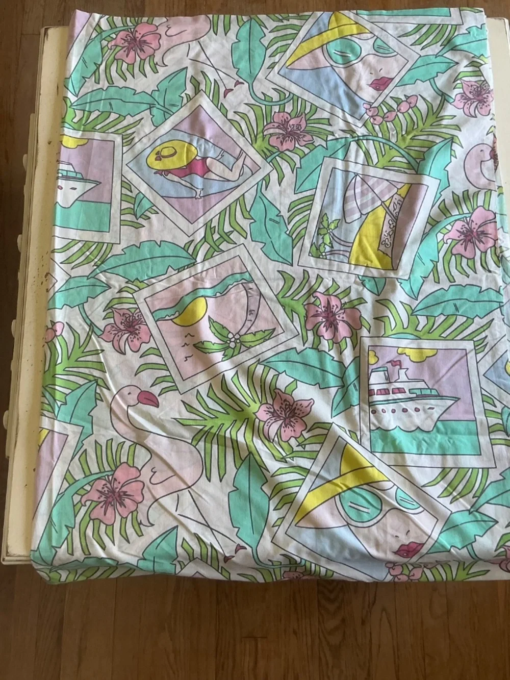 2 Vintage PACIFIC non iron Bon Voyage Vacation Print TWIN Flat Sheets